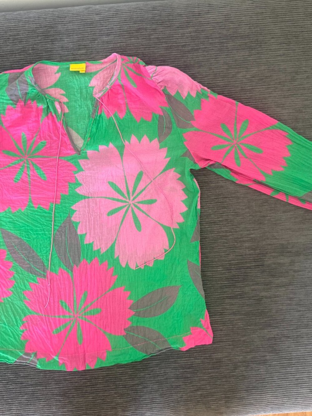 Monoplaza Cotton Blouse - Pink & Green Floral, Size M